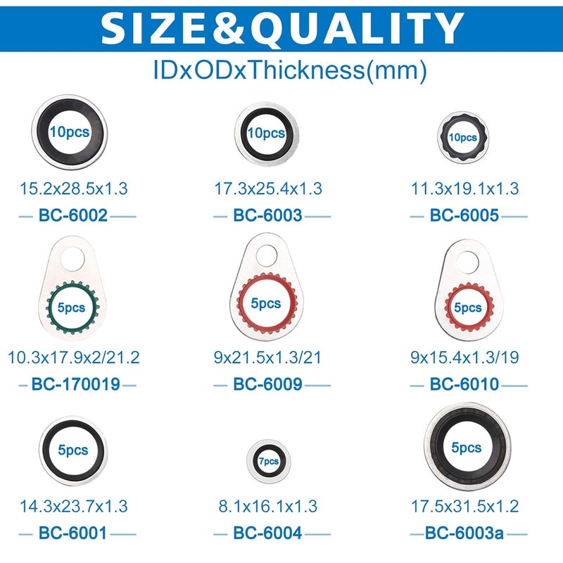 Easily 4 Set Car A/C Valve Core R134a Kit, 9 Sizes Gasket & 36 Sizes O-Ring Kit, AC Compressor Seal, Fuel Line Tool Set - Image 5